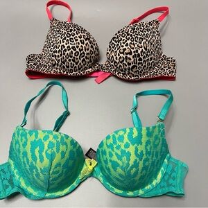 PINK BY VICTORIA'S SECRET WEAR EVERYWHERE PUSHUP UW BRA  SZ 34B Set OF 2 so cute